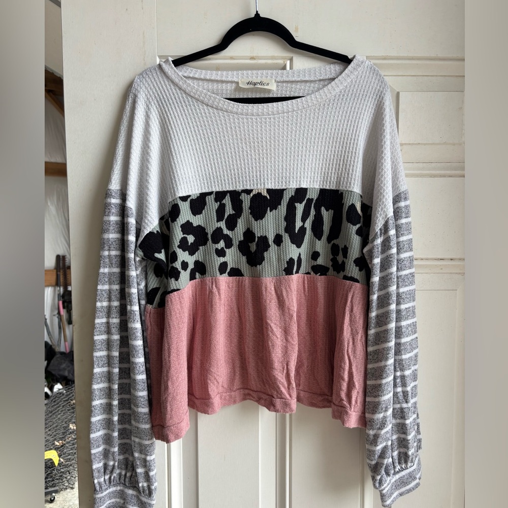 Colorblock Animal Print Long Sleeve Top